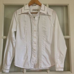 Pell & Co drawn threadwork 100% cotton long sleeve button up collared shirt sz 8